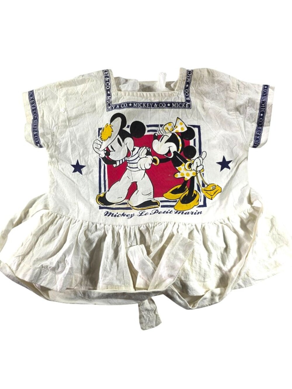Vintage Disney Mickey & Co Baby Dress 6-9M White Nautical Minnie Design Cotton